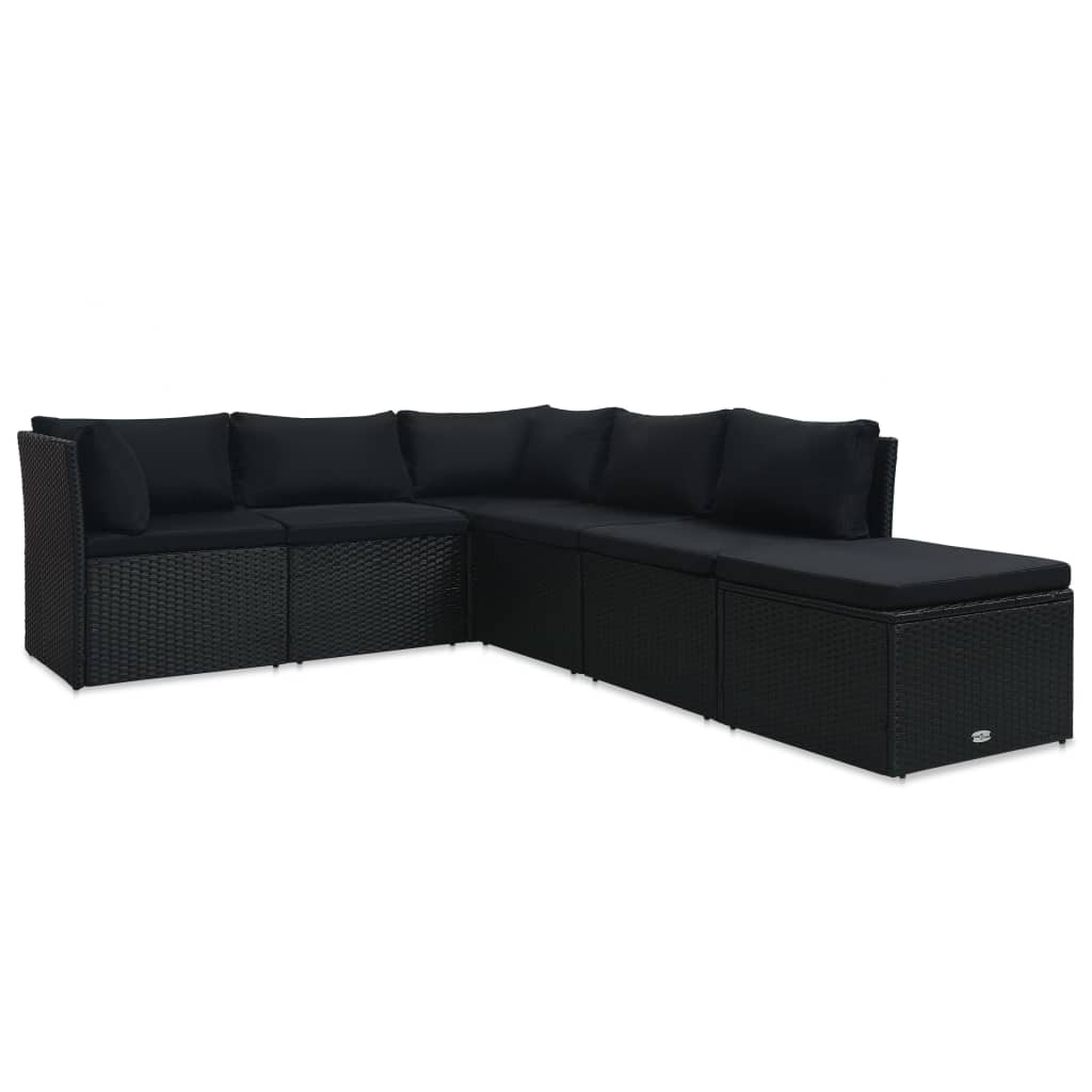 4-tlg. Garten-Lounge-Set mit Auflagen Poly Rattan Schwarz