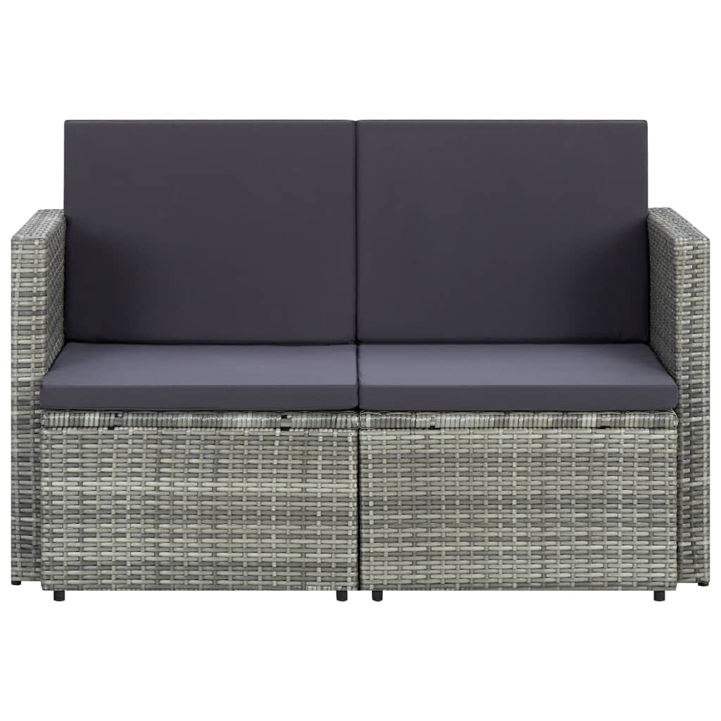 2-Sitzer-Gartensofa mit Auflagen Grau Poly Rattan